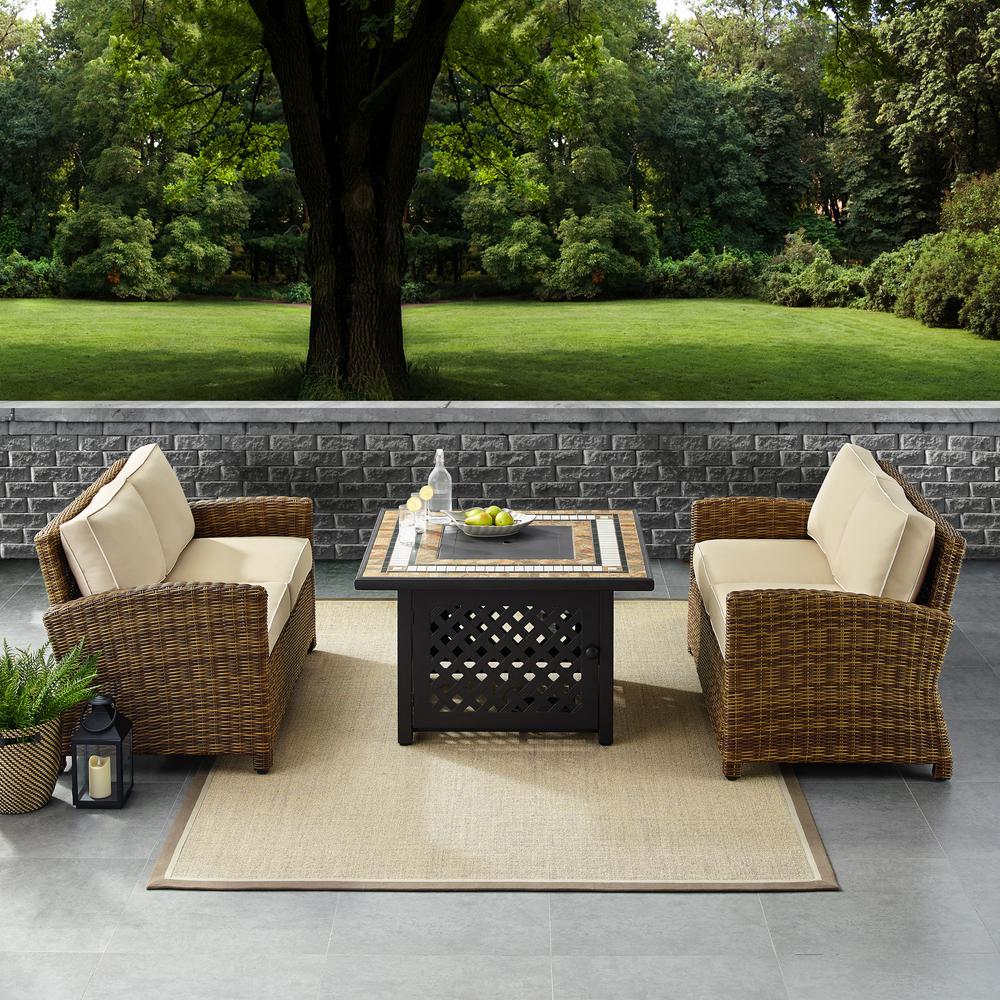 Bradenton 3Pc Wicker Outdoor Loveseat Set W/ Fire Table