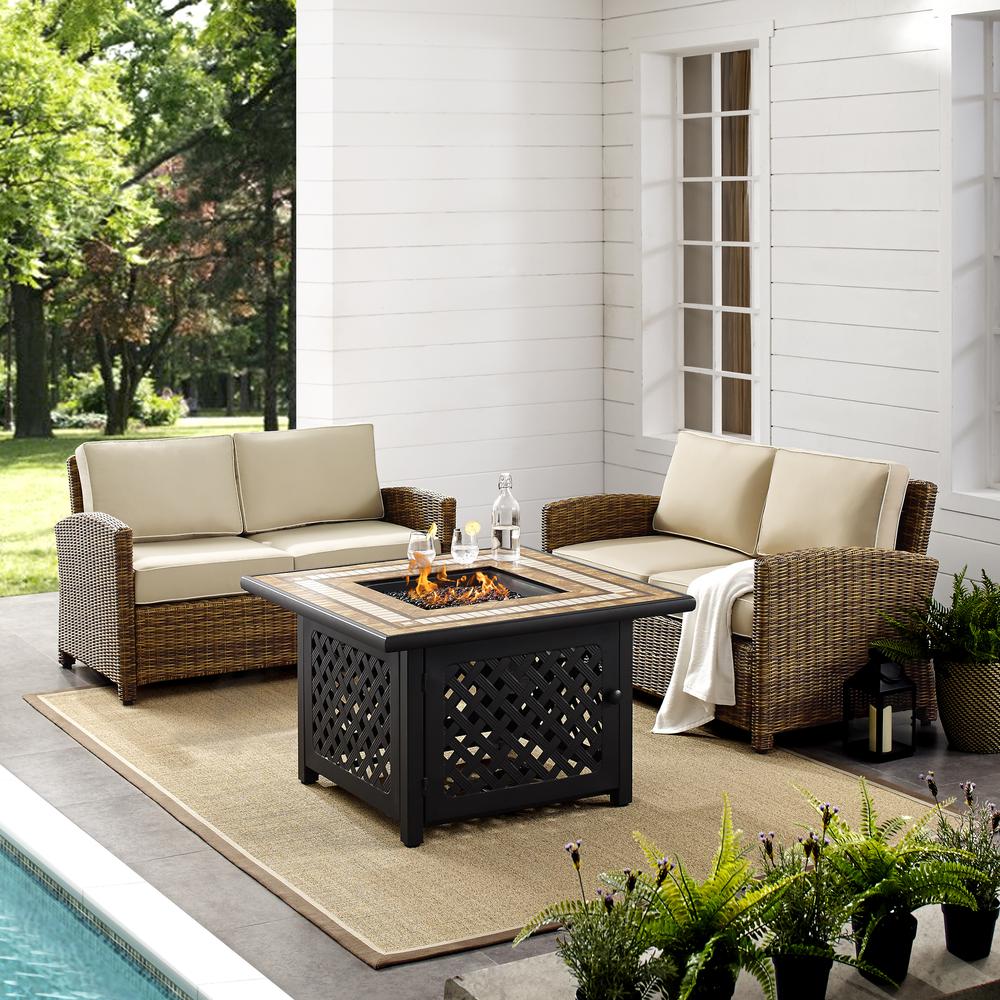 Bradenton 3Pc Wicker Outdoor Loveseat Set W/ Fire Table