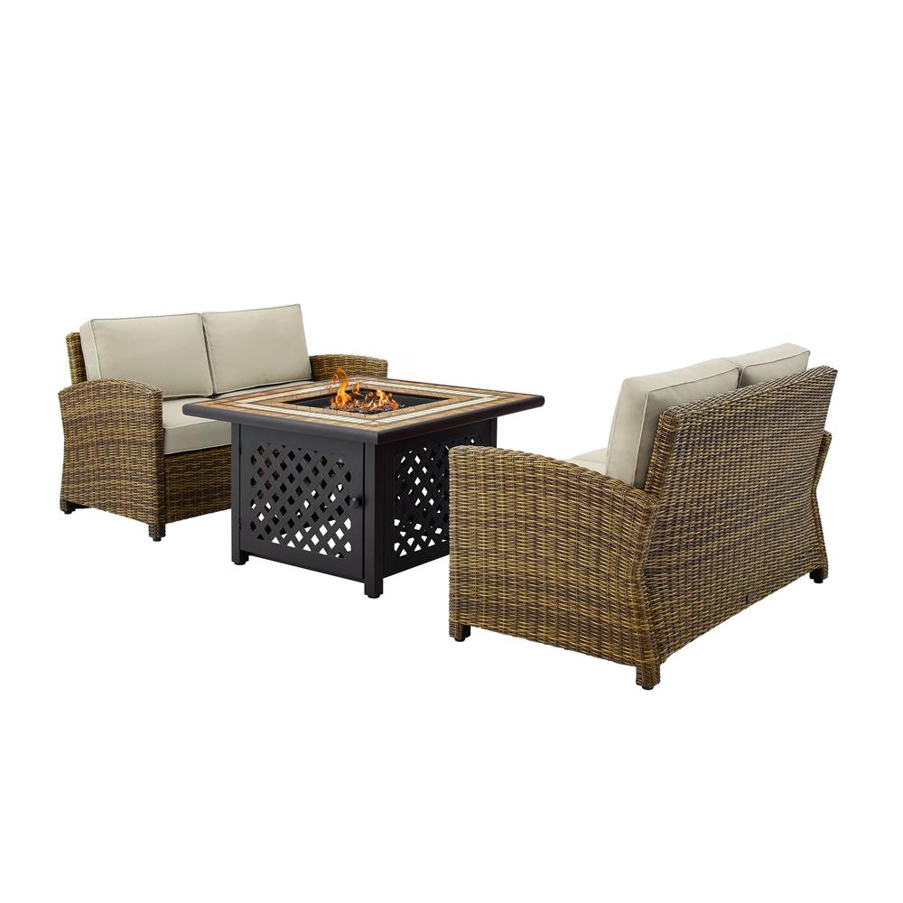 Bradenton 3Pc Wicker Outdoor Loveseat Set W/ Fire Table