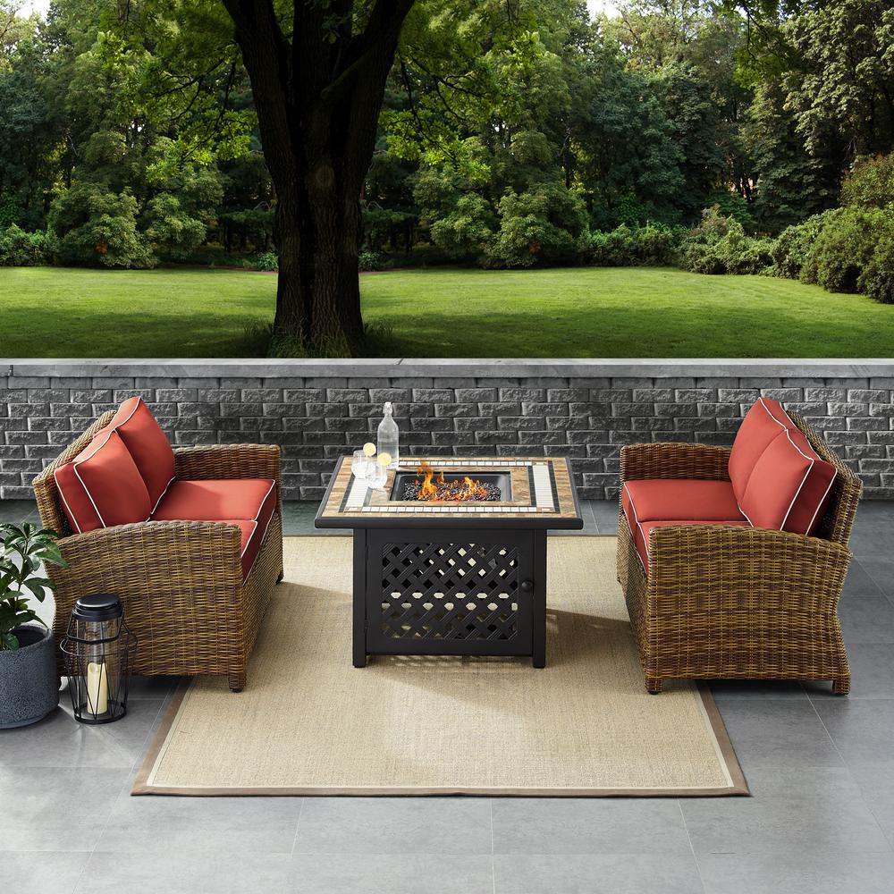 Bradenton 3Pc Wicker Outdoor Loveseat Set W/ Fire Table