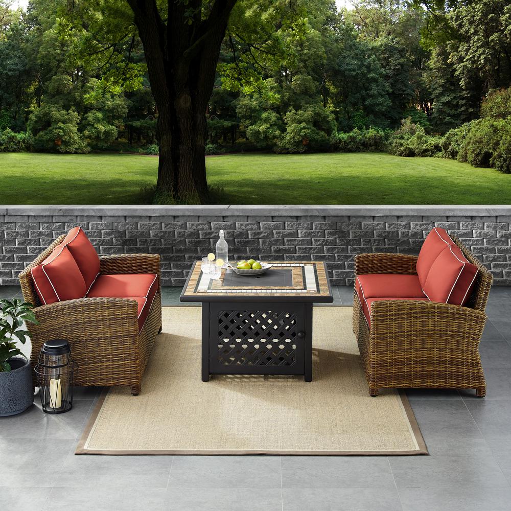 Bradenton 3Pc Wicker Outdoor Loveseat Set W/ Fire Table