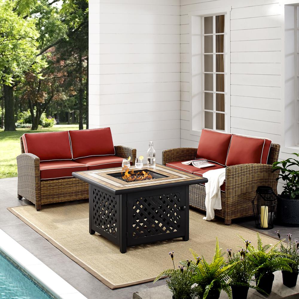 Bradenton 3Pc Wicker Outdoor Loveseat Set W/ Fire Table