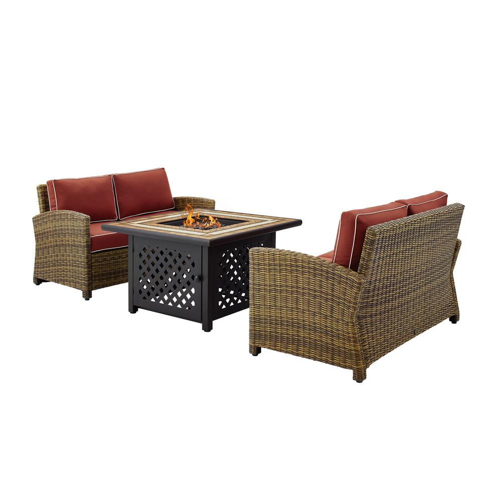 Bradenton 3Pc Wicker Outdoor Loveseat Set W/ Fire Table