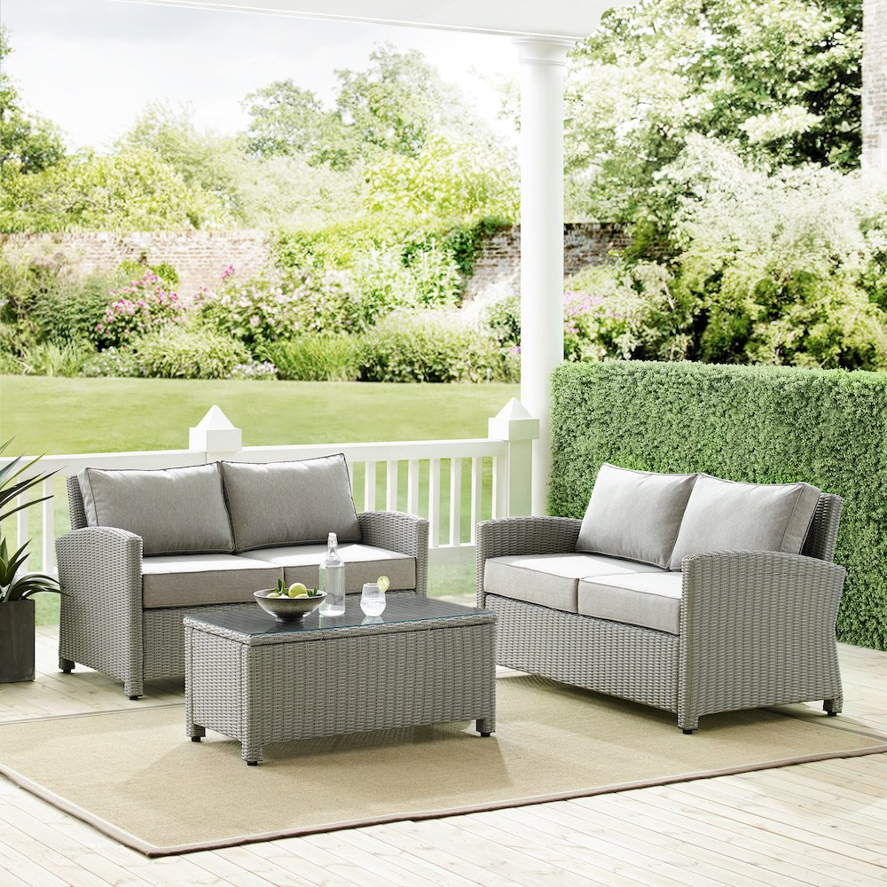 Bradenton 3Pc Wicker Outdoor Loveseat Patio Furniture Set
