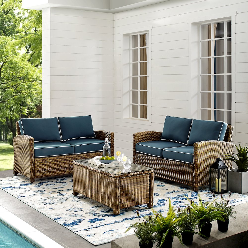 Bradenton 3Pc Wicker Outdoor Loveseat Patio Furniture Set