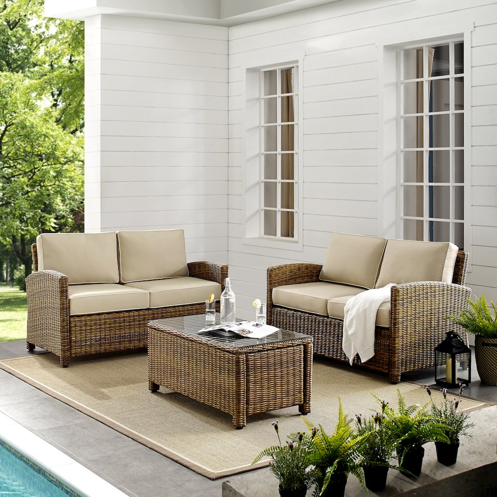 Bradenton 3Pc Wicker Outdoor Loveseat Patio Furniture Set