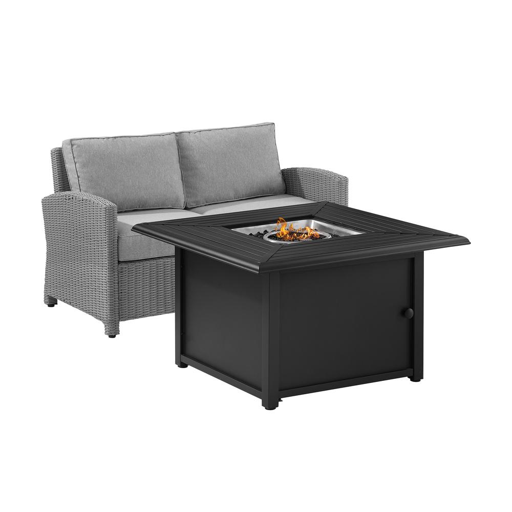 Bradenton 3Pc Wicker Outdoor Loveseat Set W/ Fire Table
