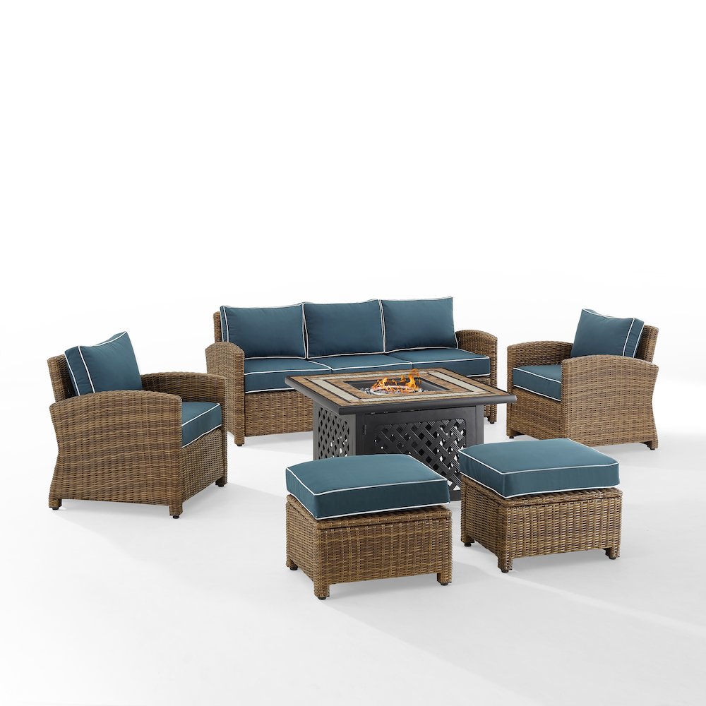 Bradenton 6Pc Wicker Outdoor Sofa Set W/ Fire Table