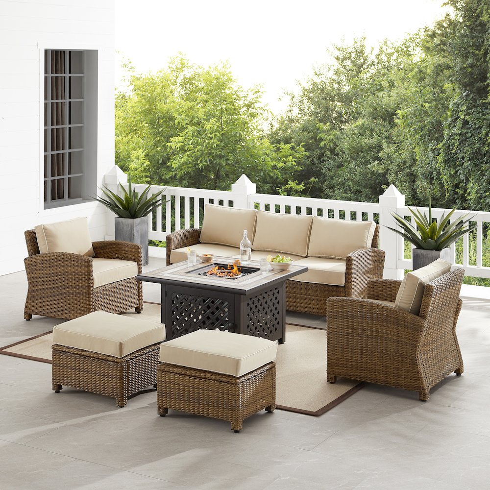 Bradenton 6Pc Wicker Outdoor Sofa Set W/ Fire Table