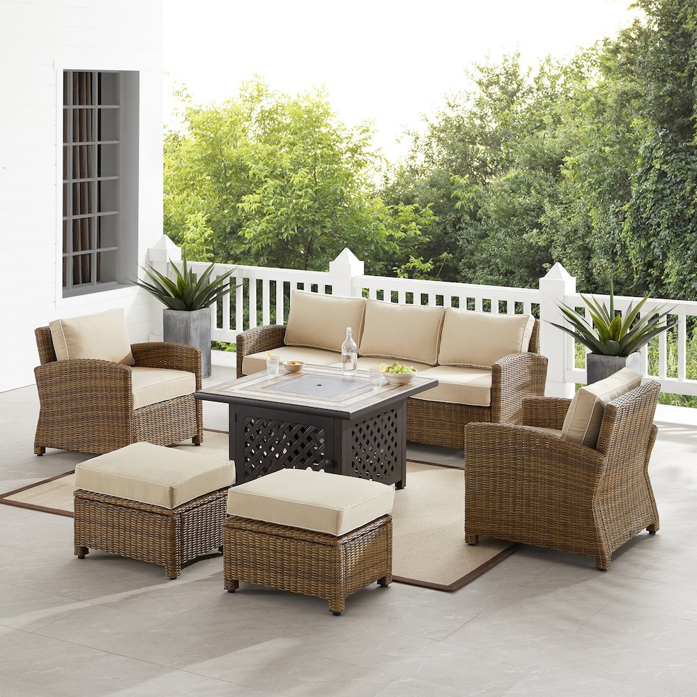 Bradenton 6Pc Wicker Outdoor Sofa Set W/ Fire Table