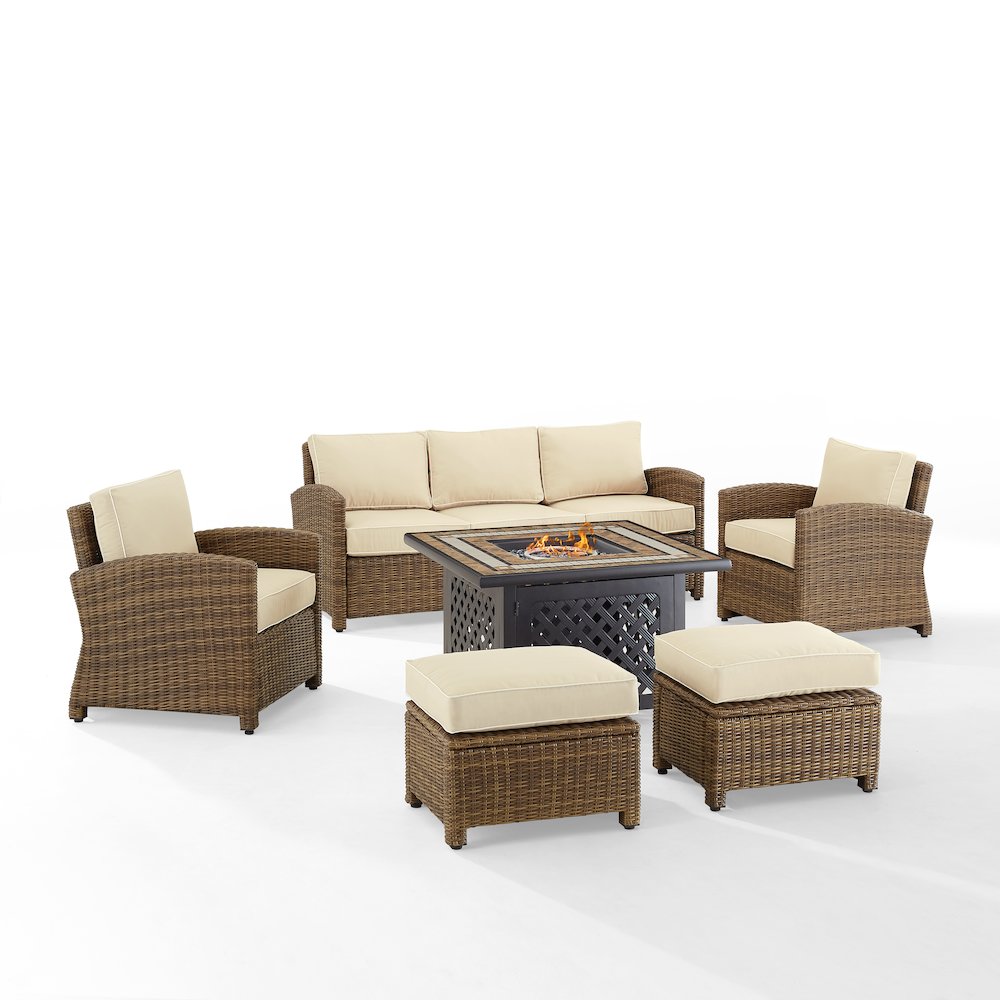 Bradenton 6Pc Wicker Outdoor Sofa Set W/ Fire Table