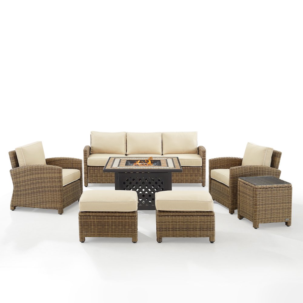 Bradenton 6Pc Wicker Outdoor Sofa Set W/ Fire Table