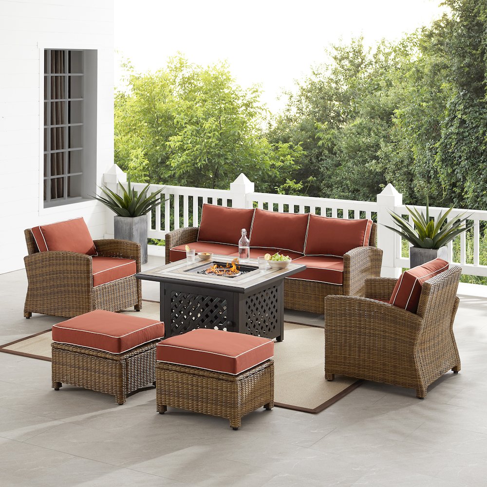 Bradenton 6Pc Wicker Outdoor Sofa Set W/ Fire Table