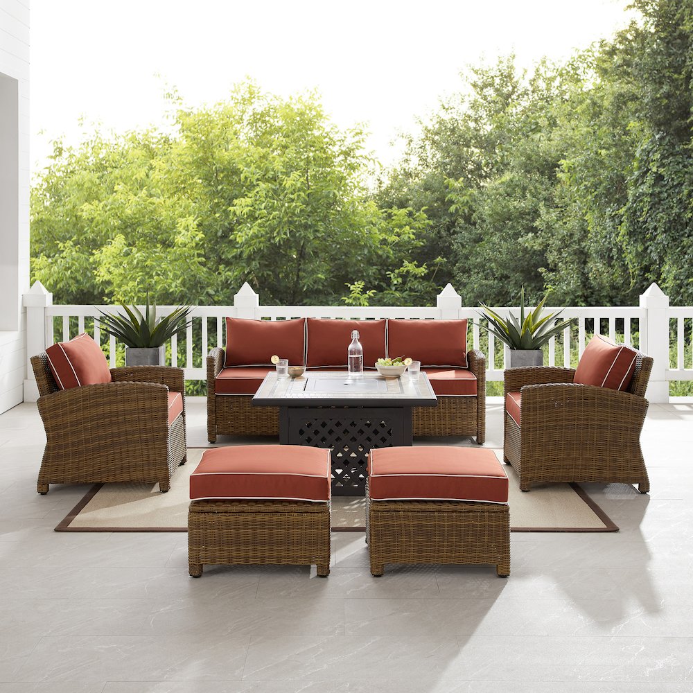 Bradenton 6Pc Wicker Outdoor Sofa Set W/ Fire Table