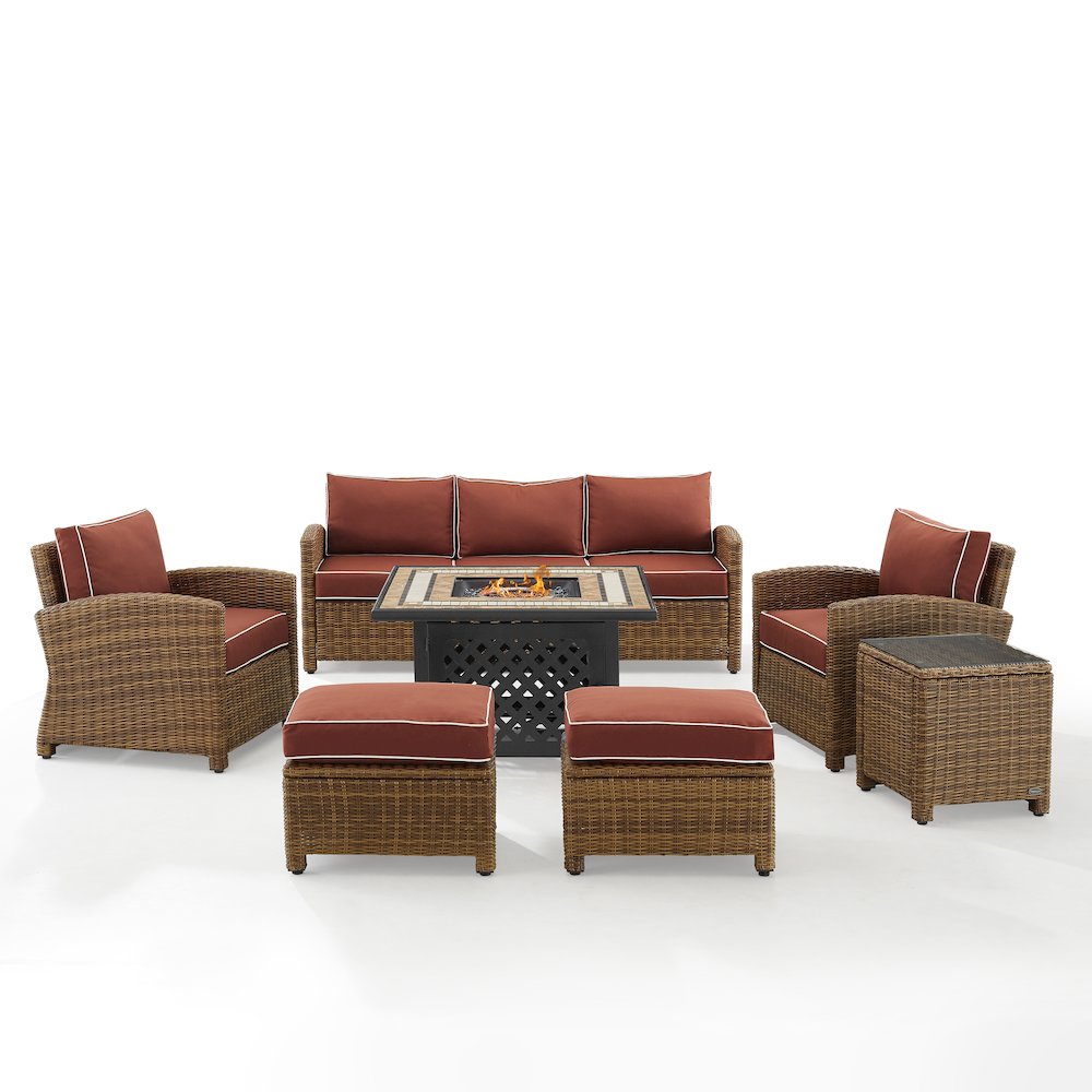 Bradenton 6Pc Wicker Outdoor Sofa Set W/ Fire Table