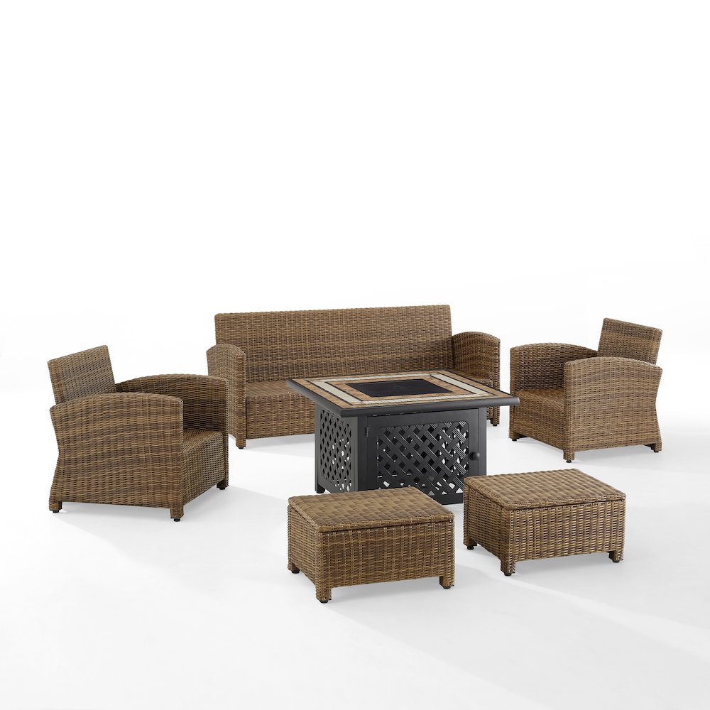 Bradenton 6Pc Wicker Outdoor Sofa Set W/ Fire Table