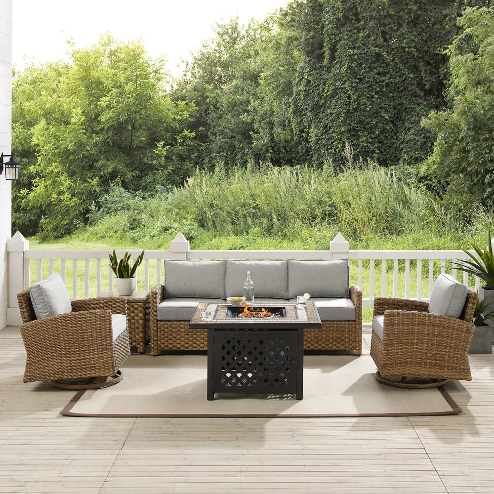 Bradenton 5Pc Outdoor Swivel Rocker Sofa Set W/ Fire Table
