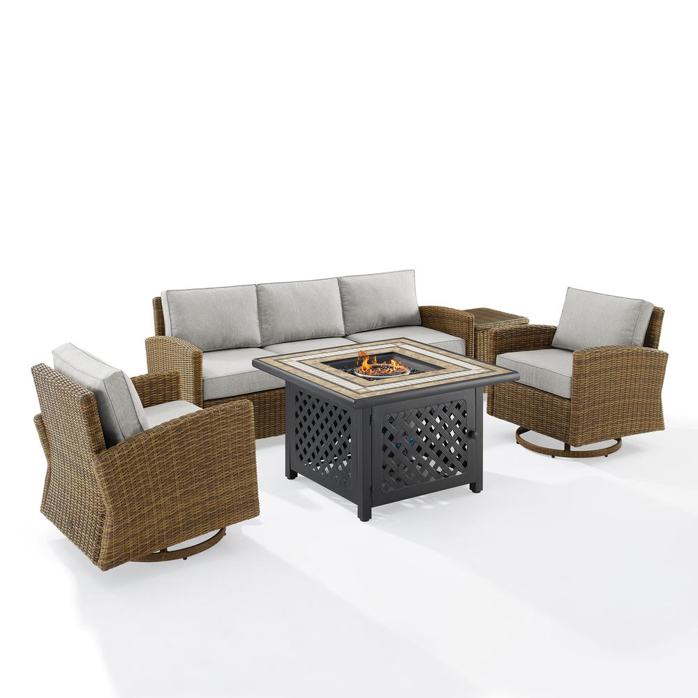 Bradenton 5Pc Outdoor Swivel Rocker Sofa Set W/ Fire Table
