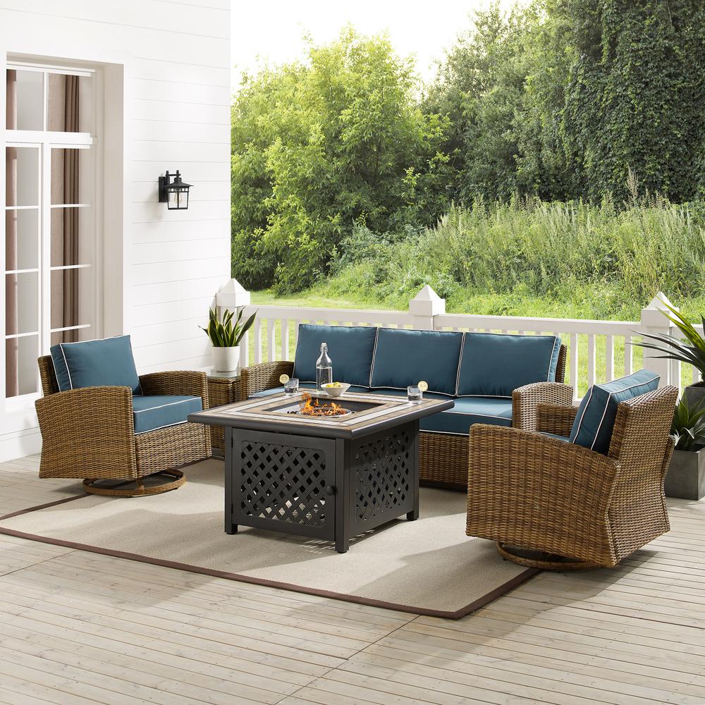 Bradenton 5Pc Outdoor Swivel Rocker Sofa Set W/ Fire Table
