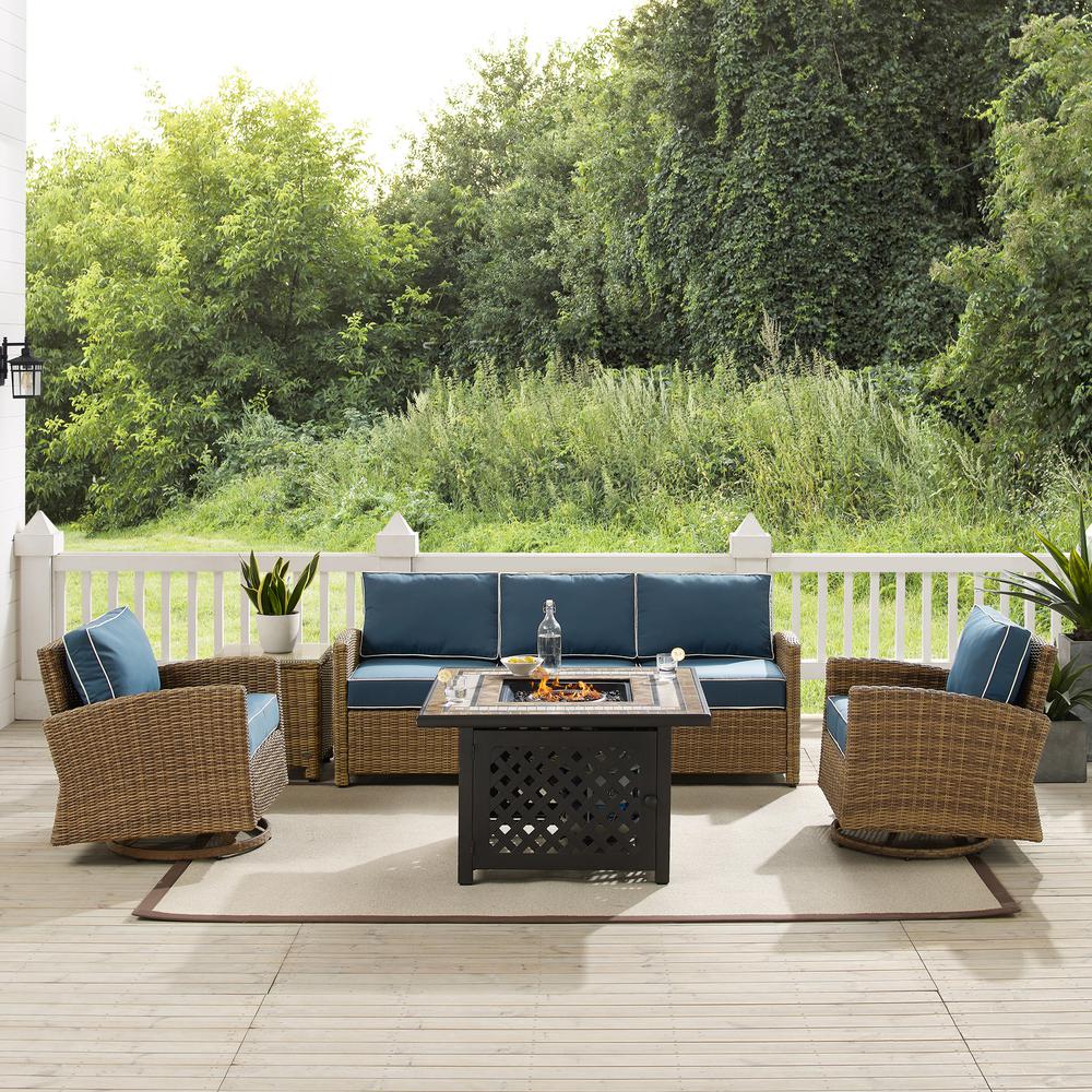 Bradenton 5Pc Outdoor Swivel Rocker Sofa Set W/ Fire Table