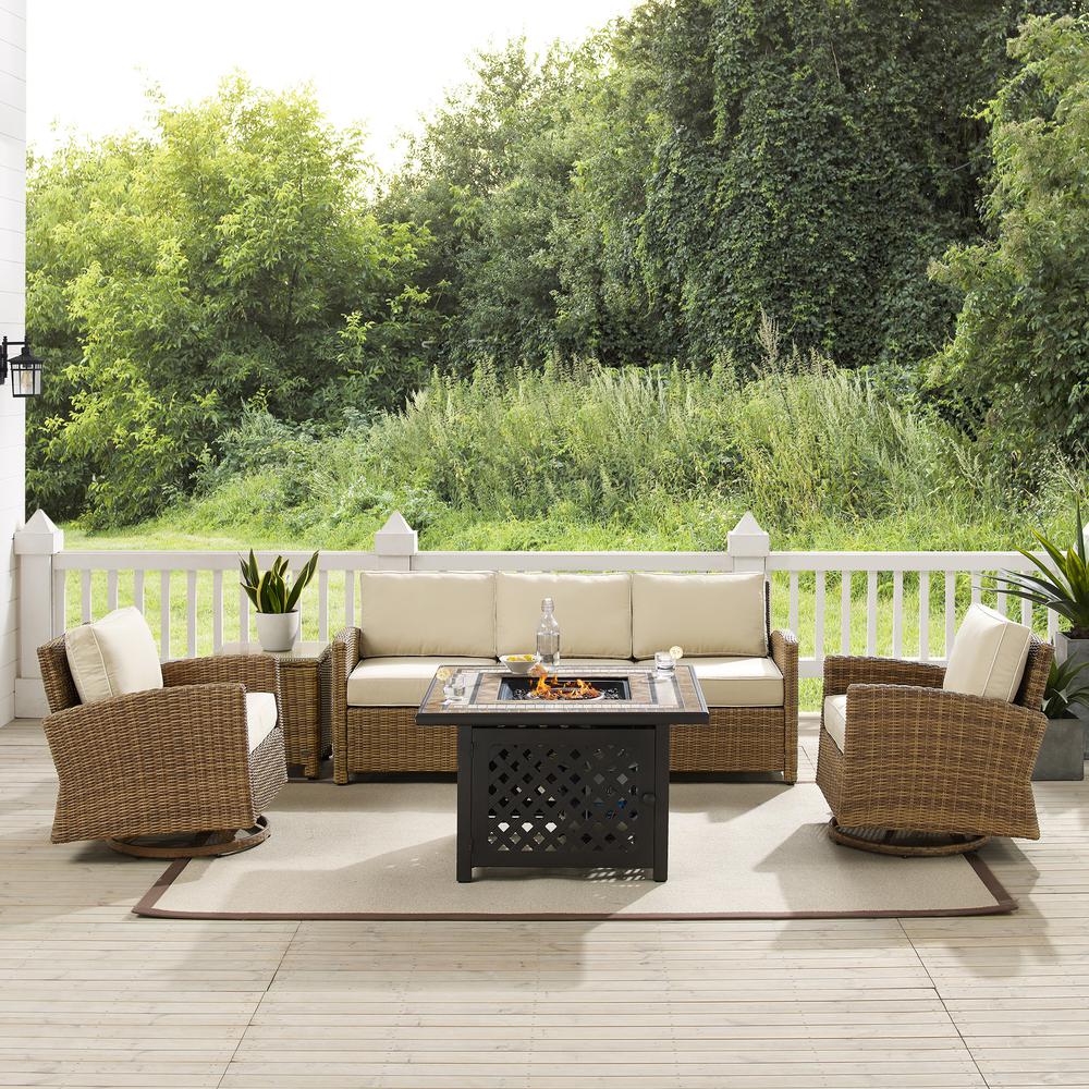 Bradenton 5Pc Outdoor Swivel Rocker Sofa Set W/ Fire Table