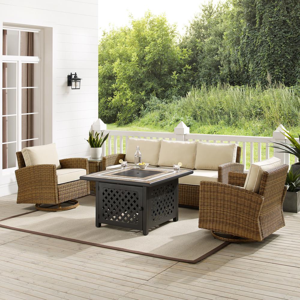 Bradenton 5Pc Outdoor Swivel Rocker Sofa Set W/ Fire Table