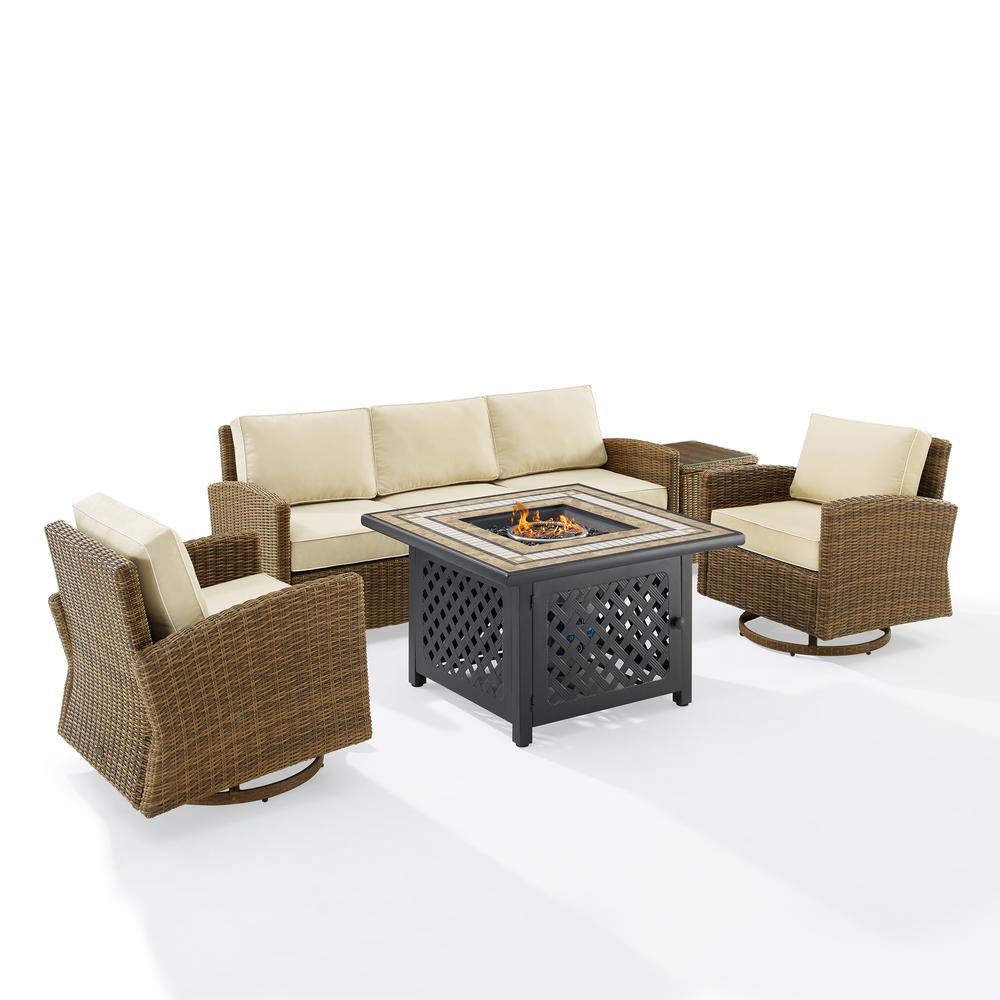 Bradenton 5Pc Outdoor Swivel Rocker Sofa Set W/ Fire Table