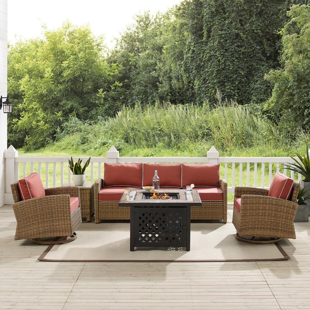 Bradenton 5Pc Outdoor Swivel Rocker Sofa Set W/ Fire Table