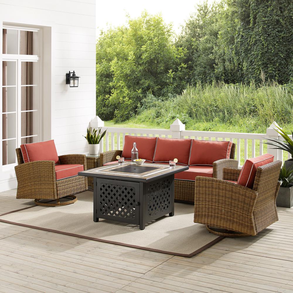Bradenton 5Pc Outdoor Swivel Rocker Sofa Set W/ Fire Table