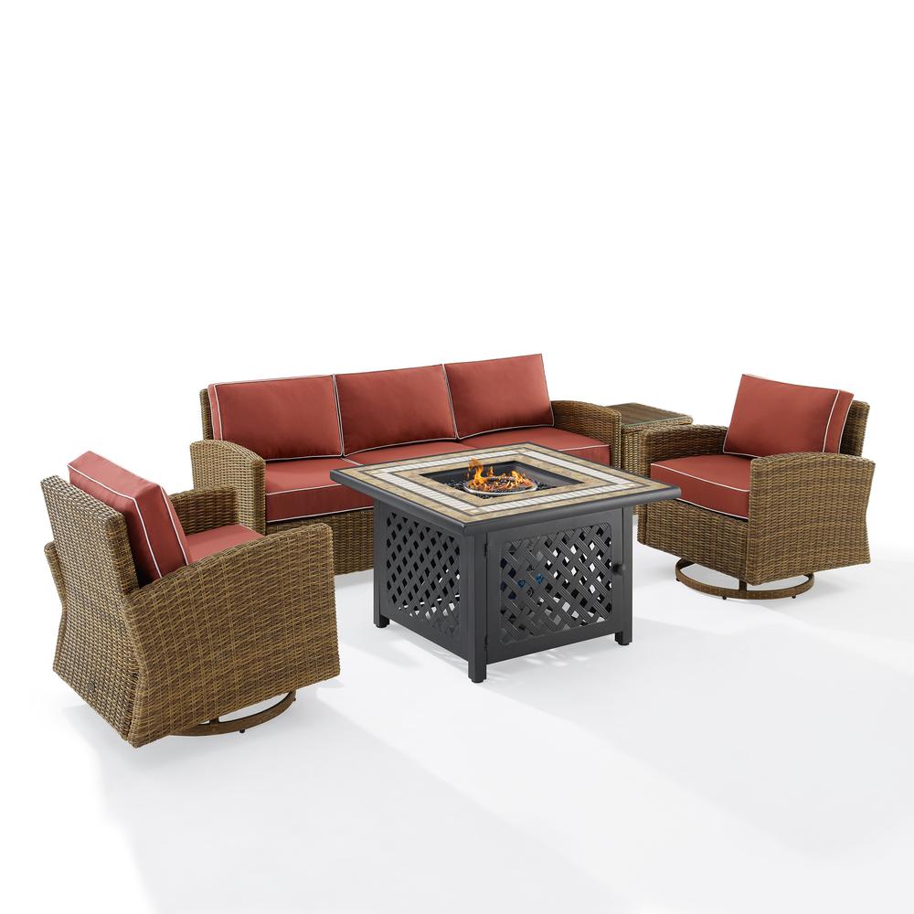 Bradenton 5Pc Outdoor Swivel Rocker Sofa Set W/ Fire Table