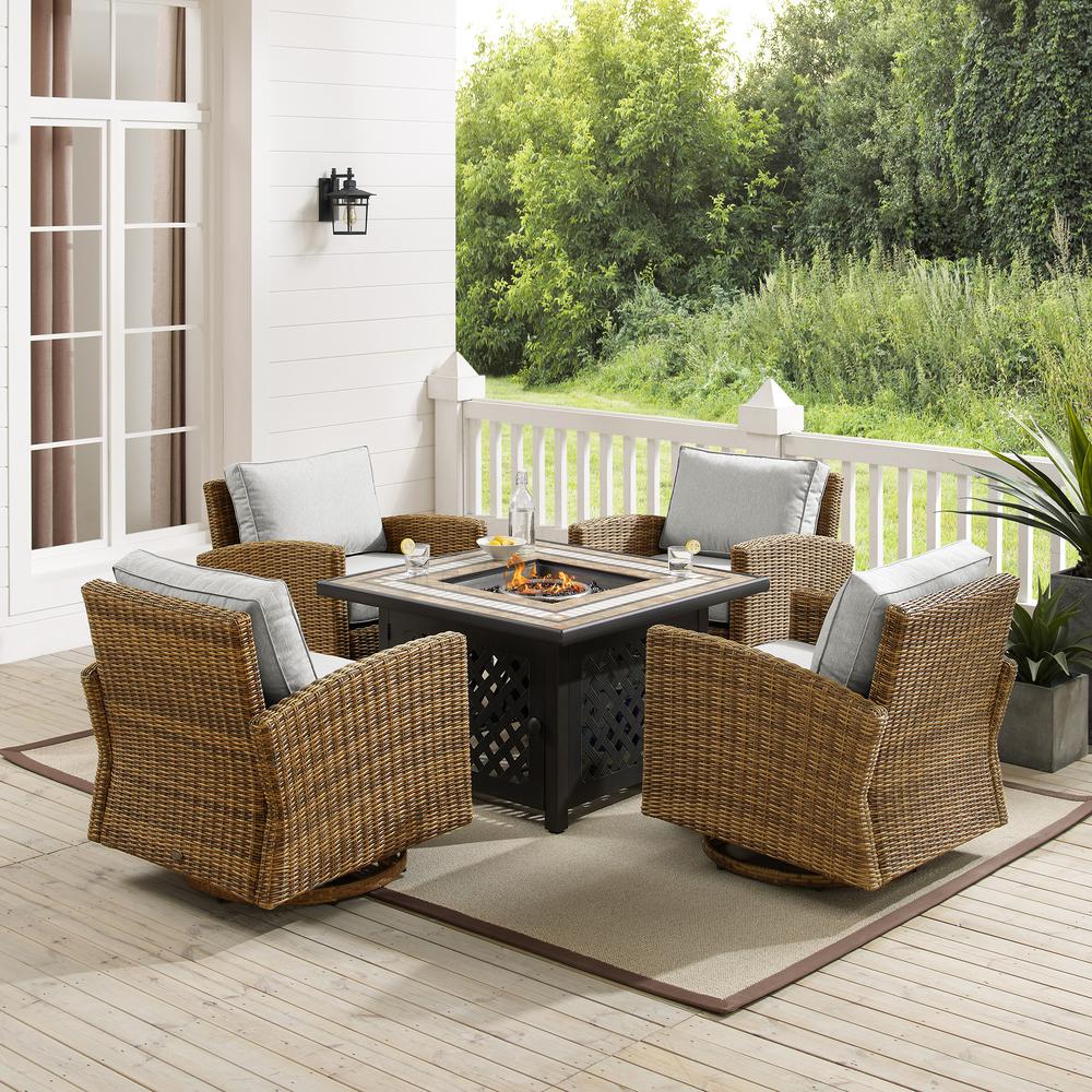 Bradenton 5Pc Outdoor Swivel Rocker Set W/ Fire Table