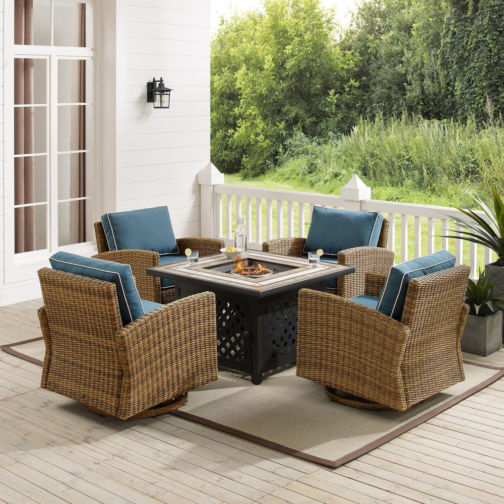 Bradenton 5Pc Outdoor Swivel Rocker Set W/ Fire Table