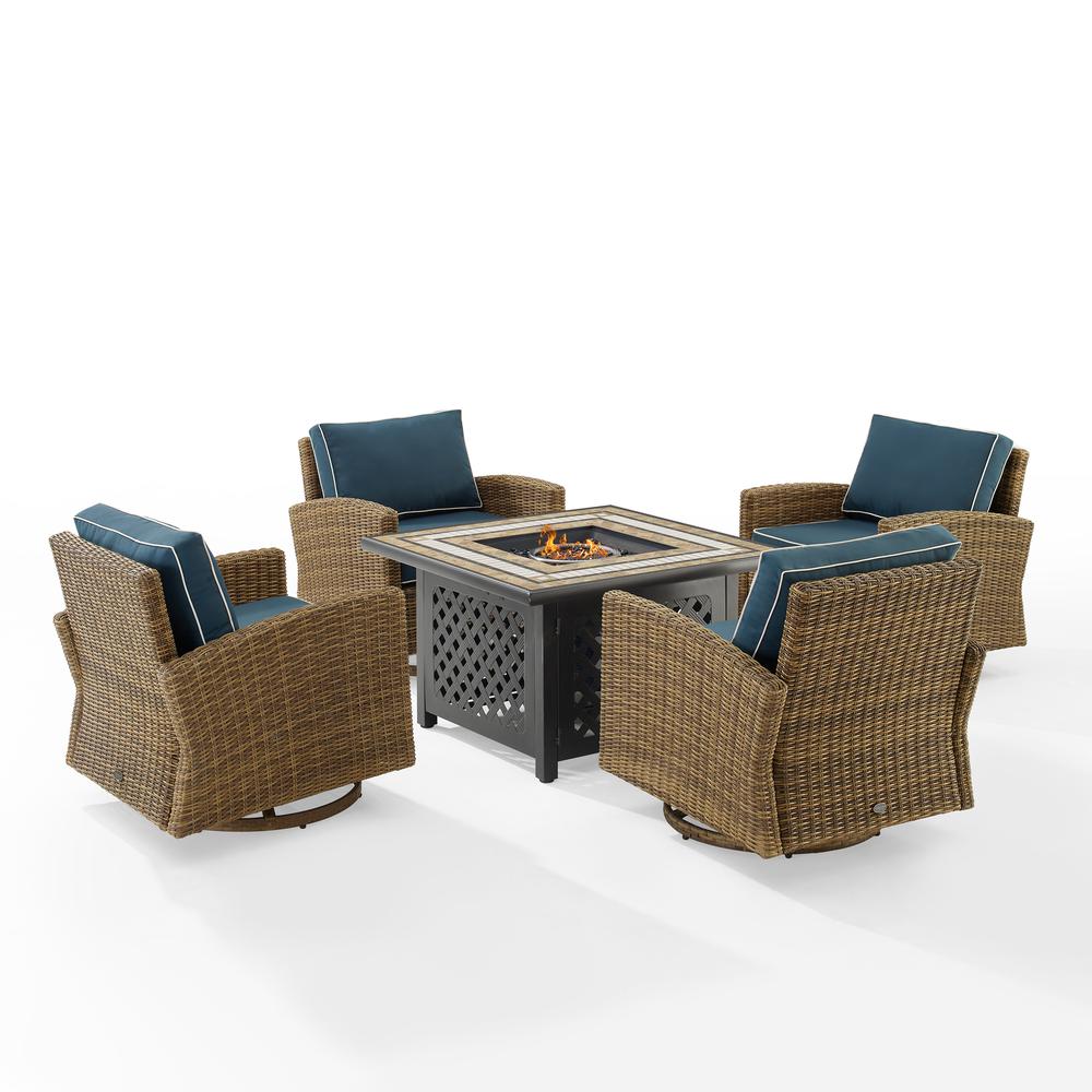 Bradenton 5Pc Outdoor Swivel Rocker Set W/ Fire Table