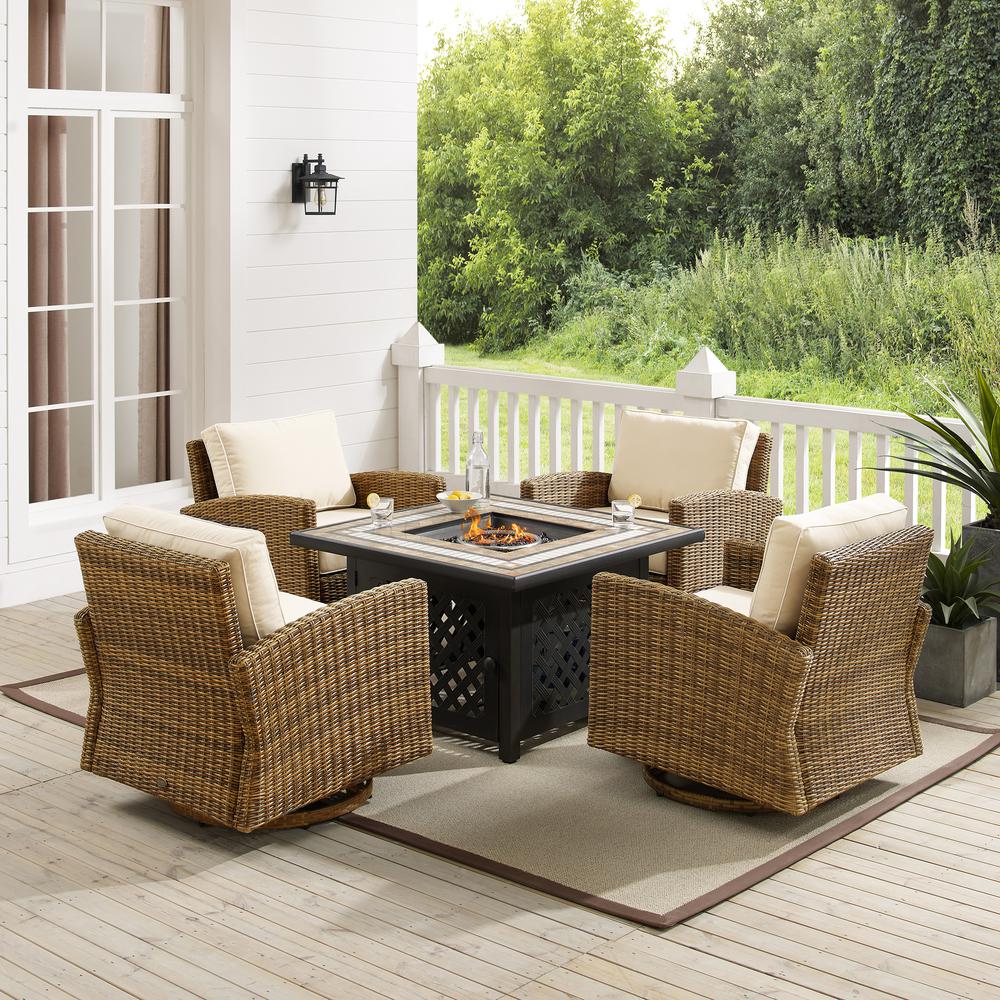 Bradenton 5Pc Outdoor Swivel Rocker Set W/ Fire Table