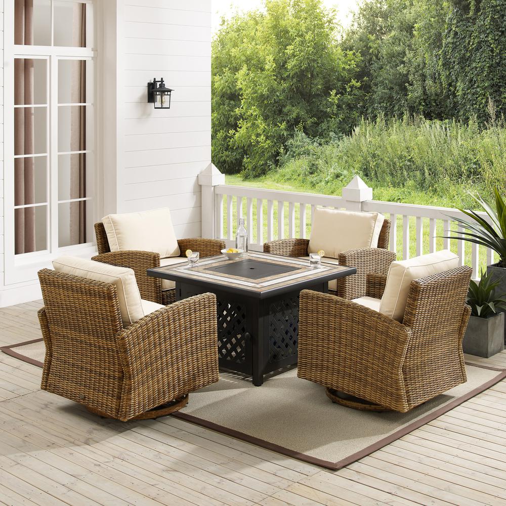 Bradenton 5Pc Outdoor Swivel Rocker Set W/ Fire Table
