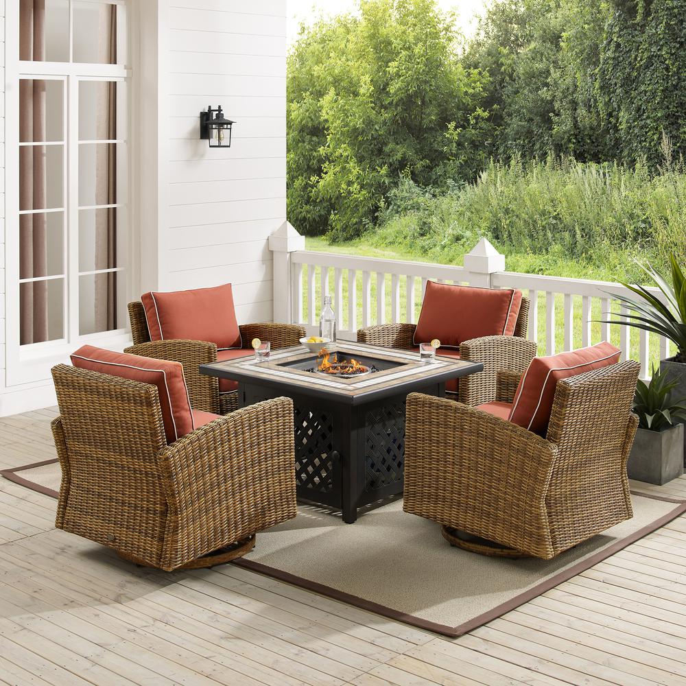 Bradenton 5Pc Outdoor Swivel Rocker Set W/ Fire Table
