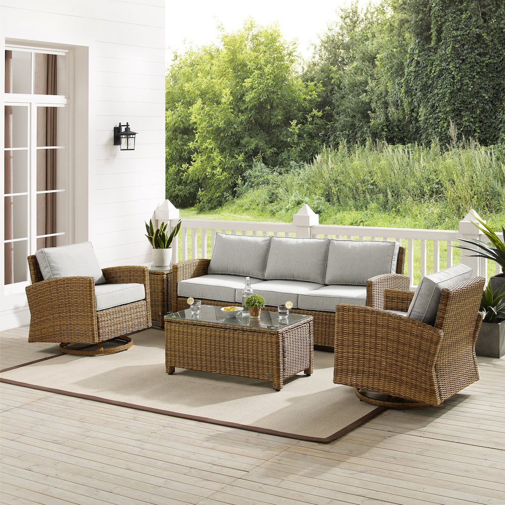 Bradenton 5Pc Wicker Outdoor Sofa And Swivel Rocker Set