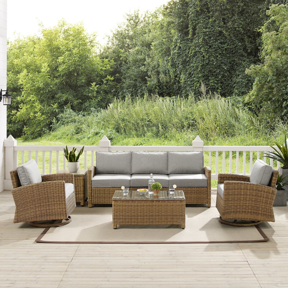 Bradenton 5Pc Wicker Outdoor Sofa And Swivel Rocker Set