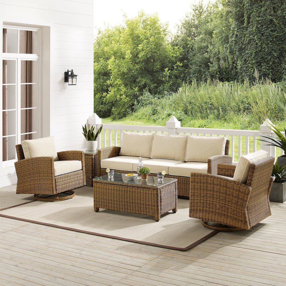 Bradenton 5Pc Wicker Outdoor Sofa And Swivel Rocker Set