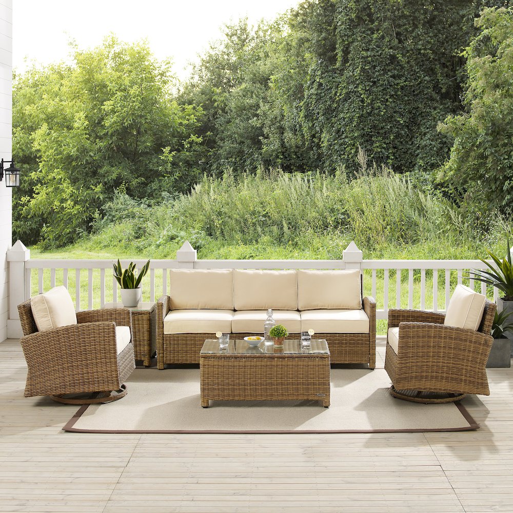 Bradenton 5Pc Wicker Outdoor Sofa And Swivel Rocker Set