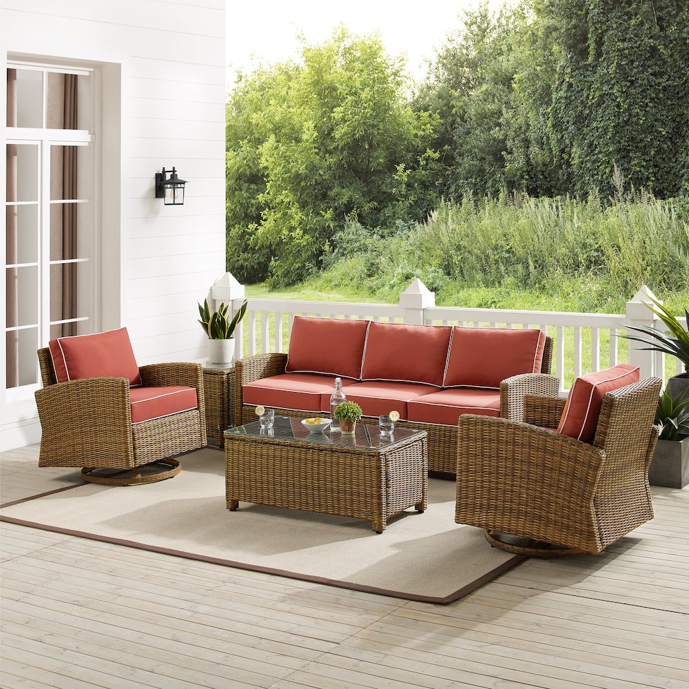 Bradenton 5Pc Wicker Outdoor Sofa And Swivel Rocker Set