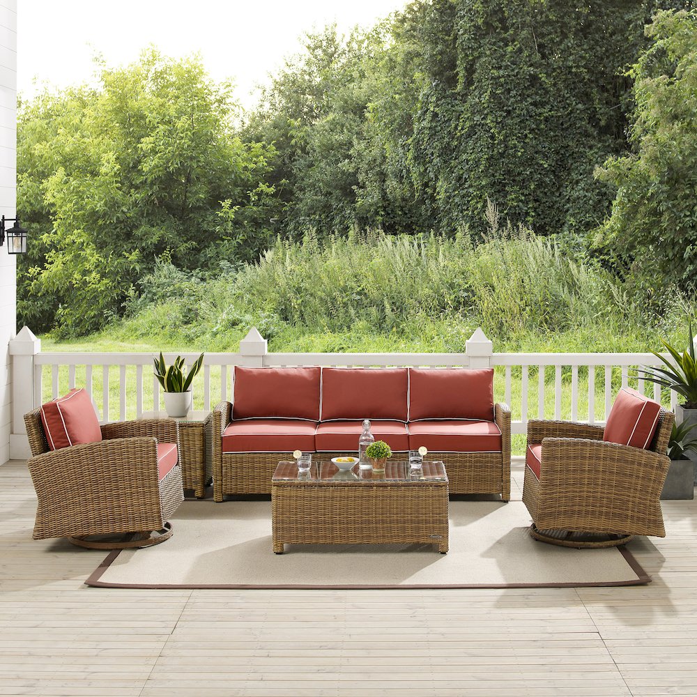 Bradenton 5Pc Wicker Outdoor Sofa And Swivel Rocker Set