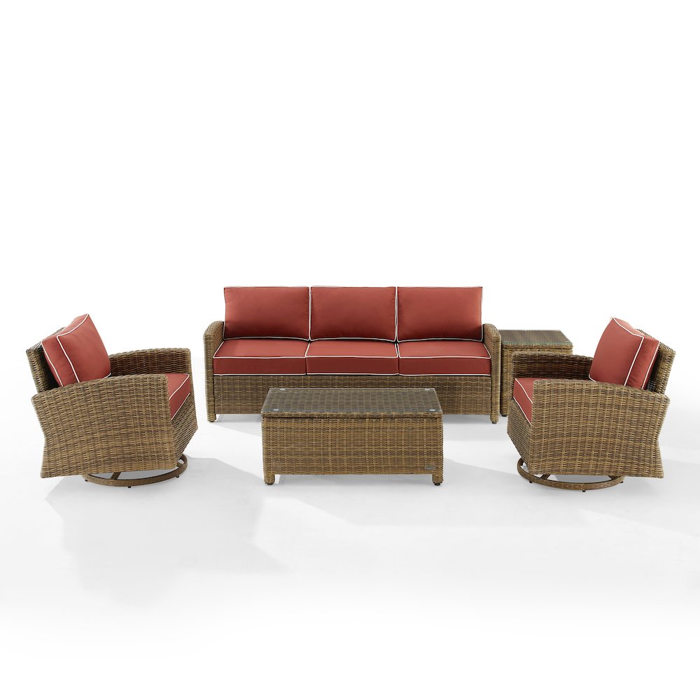 Bradenton 5Pc Wicker Outdoor Sofa And Swivel Rocker Set