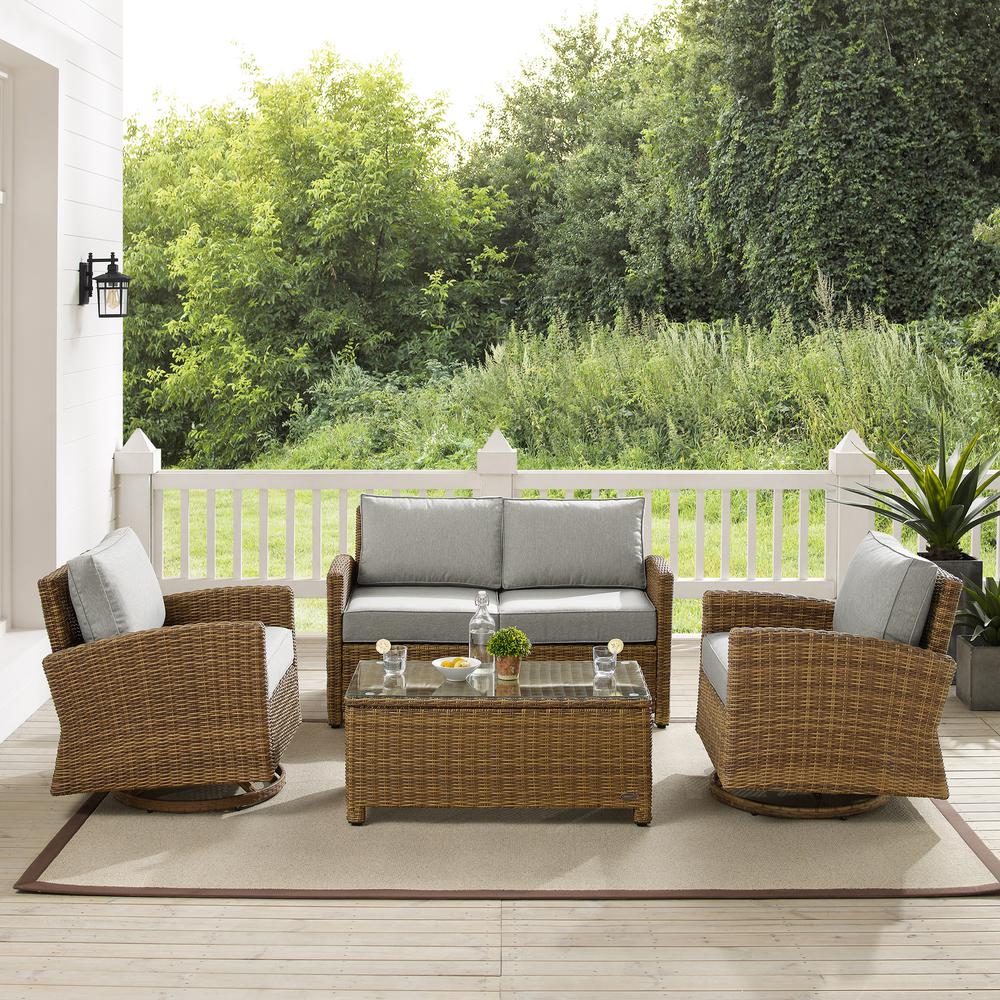 Bradenton 4Pc Wicker Outdoor Loveseat And Swivel Rocker Set
