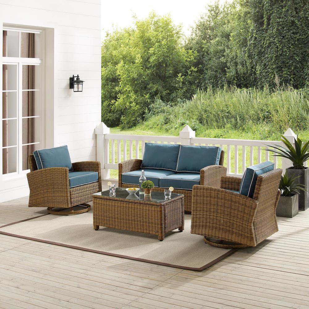 Bradenton 4Pc Wicker Outdoor Loveseat And Swivel Rocker Set