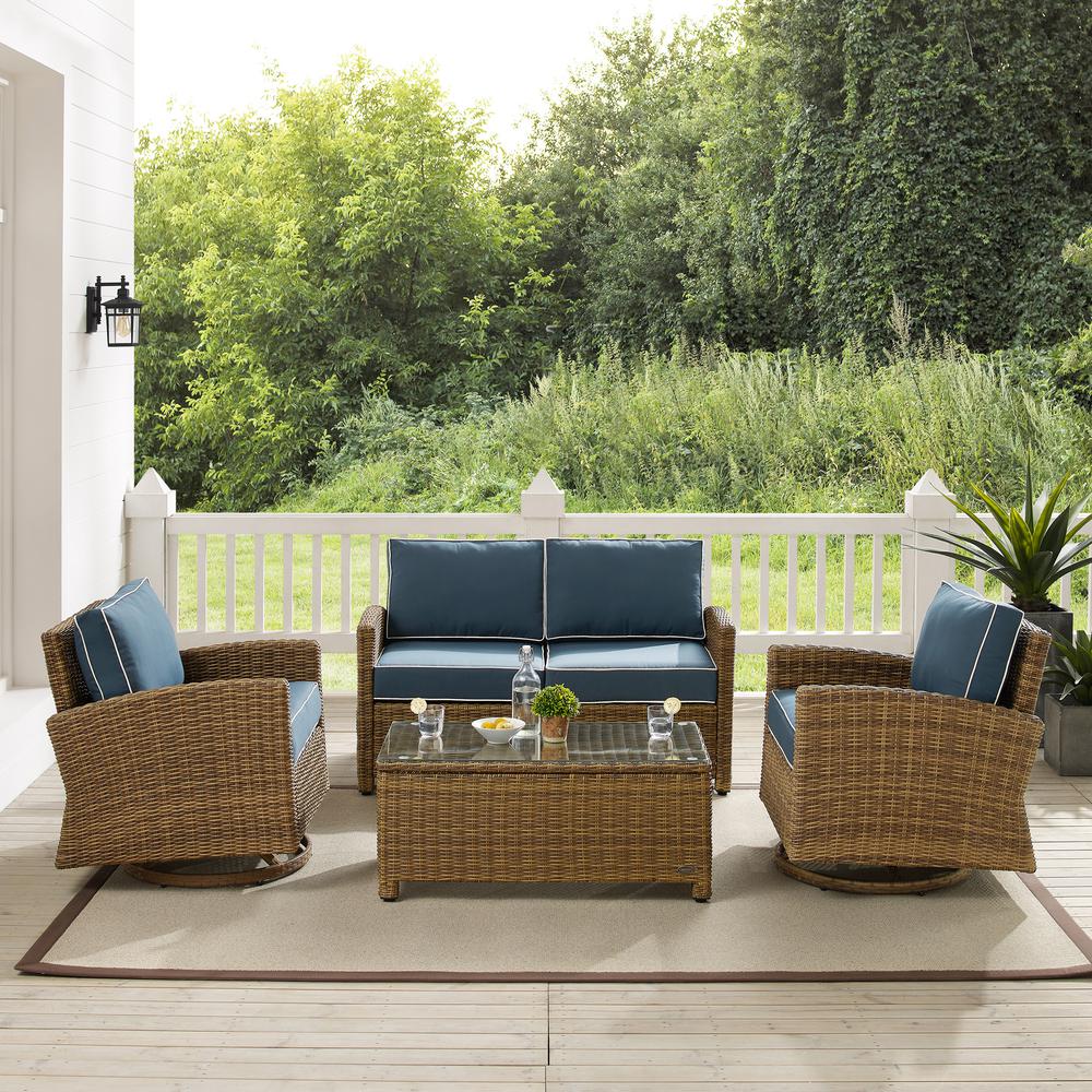 Bradenton 4Pc Wicker Outdoor Loveseat And Swivel Rocker Set