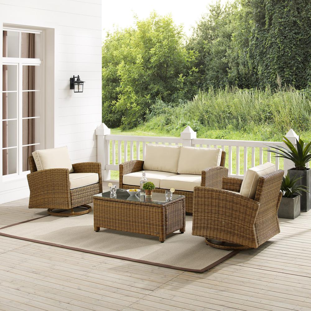 Bradenton 4Pc Wicker Outdoor Loveseat And Swivel Rocker Set
