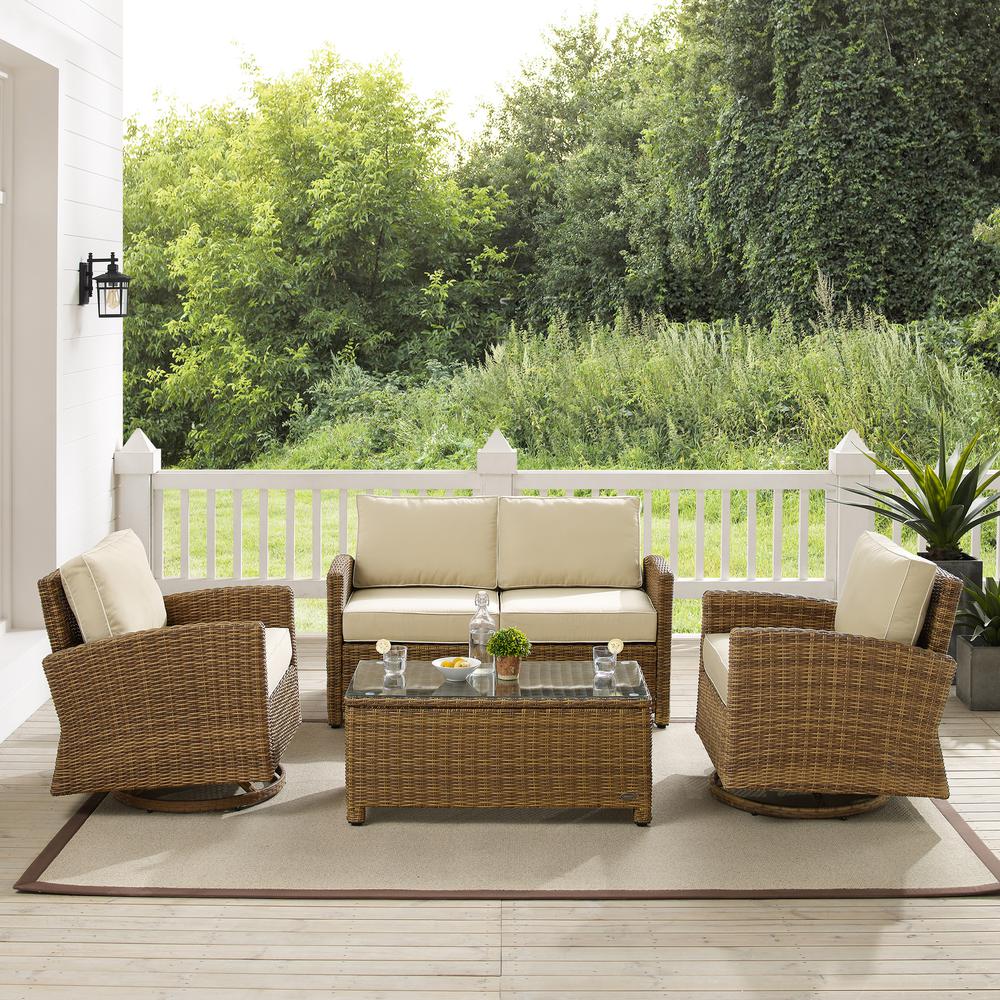 Bradenton 4Pc Wicker Outdoor Loveseat And Swivel Rocker Set