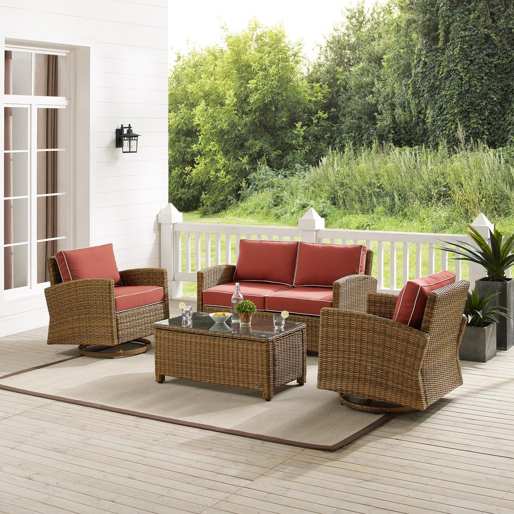 Bradenton 4Pc Wicker Outdoor Loveseat And Swivel Rocker Set