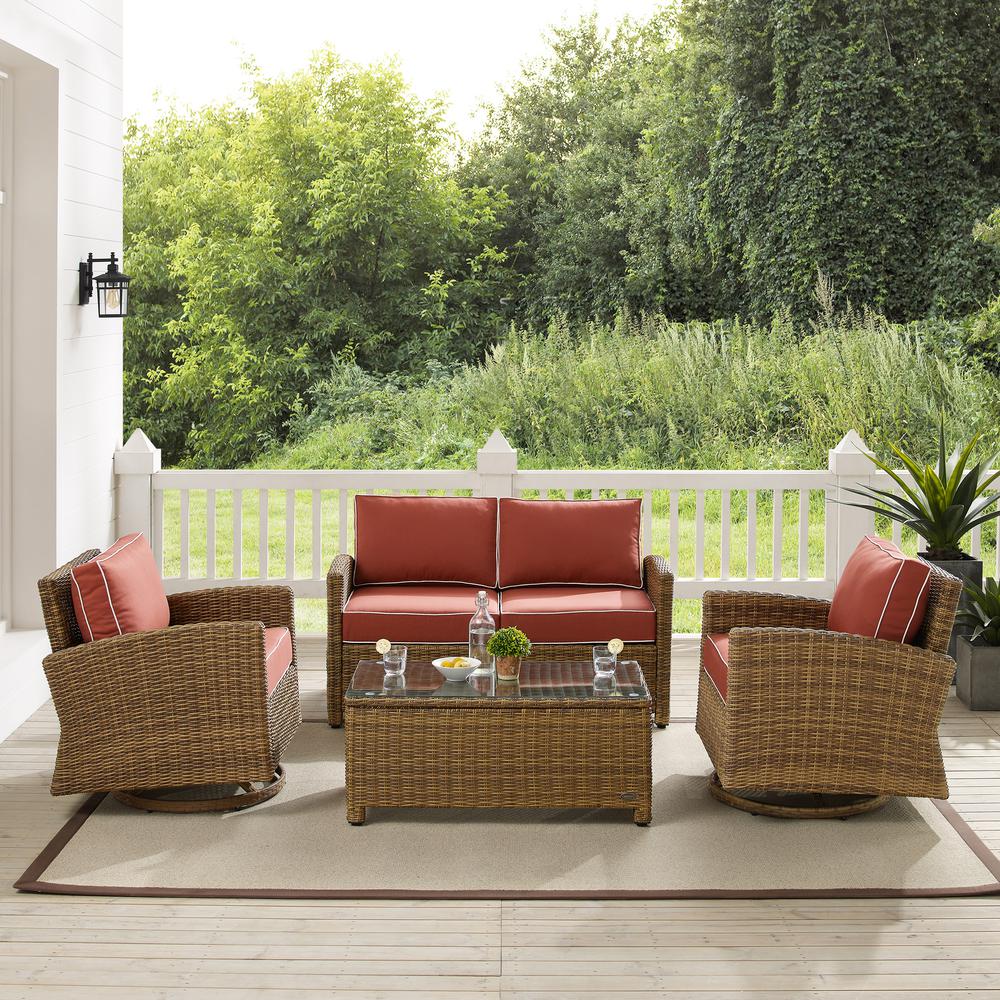 Bradenton 4Pc Wicker Outdoor Loveseat And Swivel Rocker Set